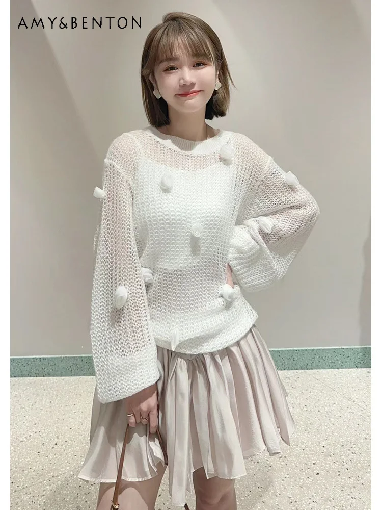 

Spring and Summer New Women Clothing Sweet Loose Three-Dimensional Flower Cutout Sweater Japanese Versatile Oversized Pullover