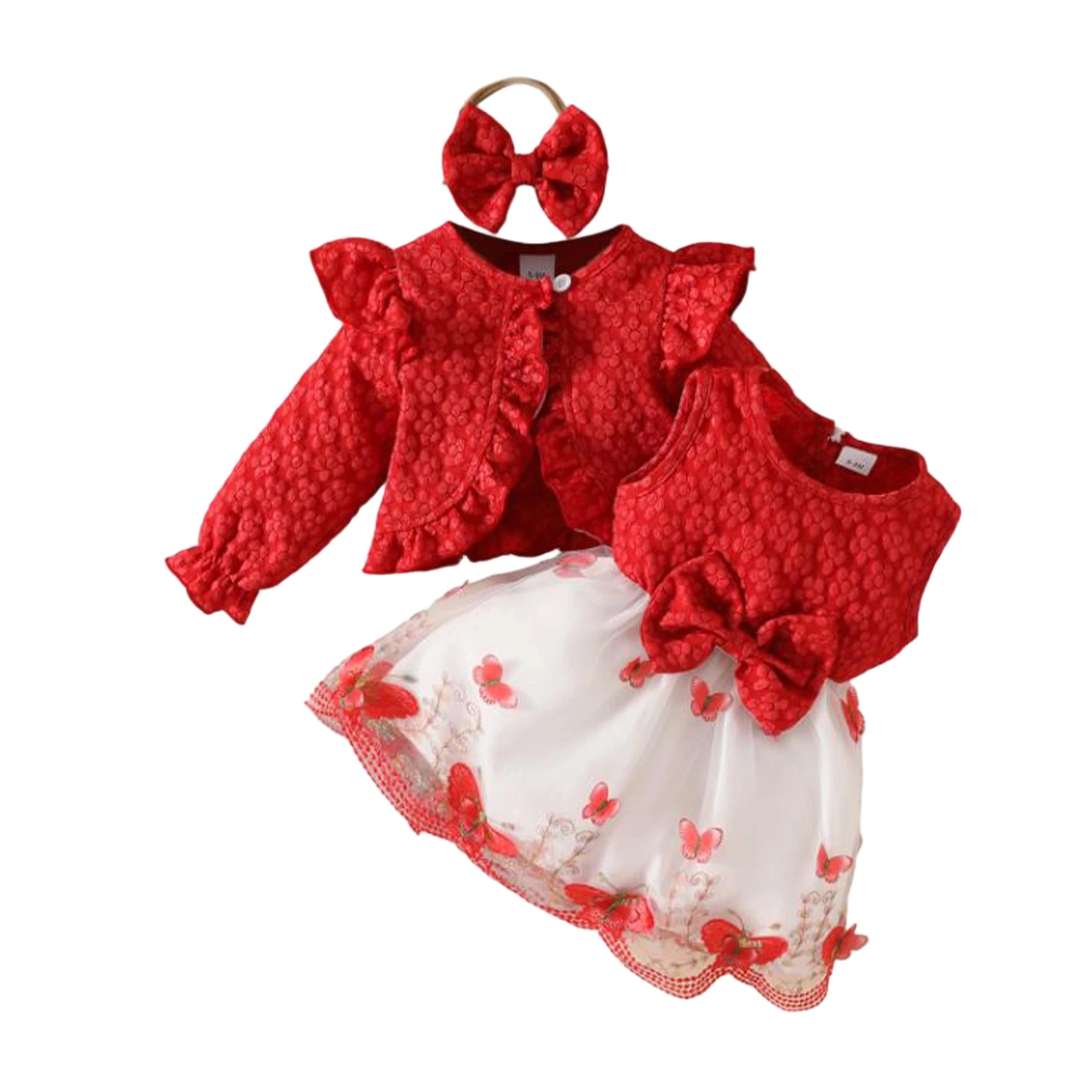 

Осенняя одежда для маленьких девочек, сетчатое платье-майка без рукавов с принтом бабочки, пальто с длинными рукавами, повязка на голову, комплект одежды из 3 предметов