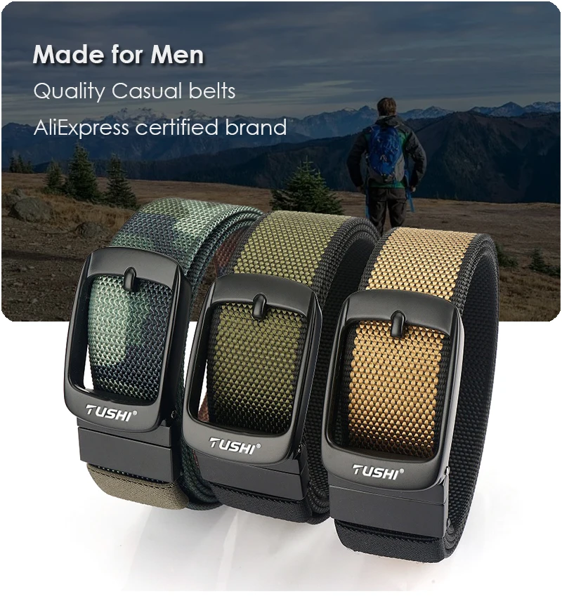 KOLBER New Reversible Belt for Men Alloy Silver Automatic Buckle Casual Belt Tight Nylon Outdoor Work Belt Black Waistband Male
