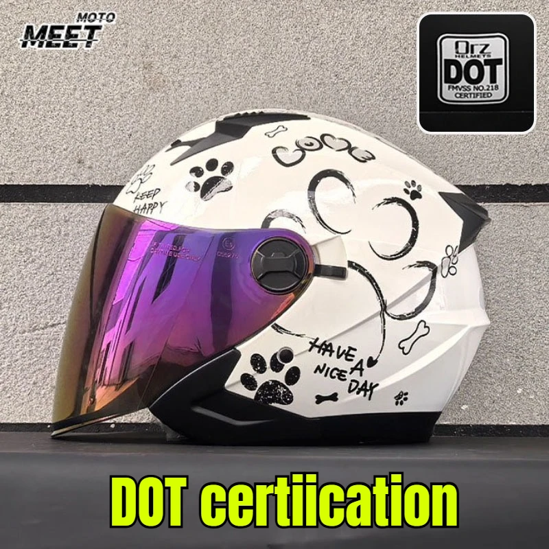 DOT Motorcycle Helmet Men's Women's Double Mirror Four Seasons Universal Winter Riding E-bike Half Helmet Capacetes De Moto