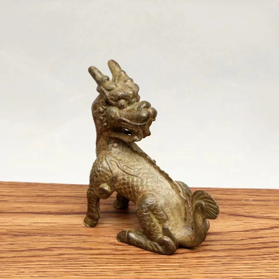 

Игрушечная медная трубка Kirin для украшения дома, медные маленькие украшения Kirin в сельской местности для сбора старых предметов.