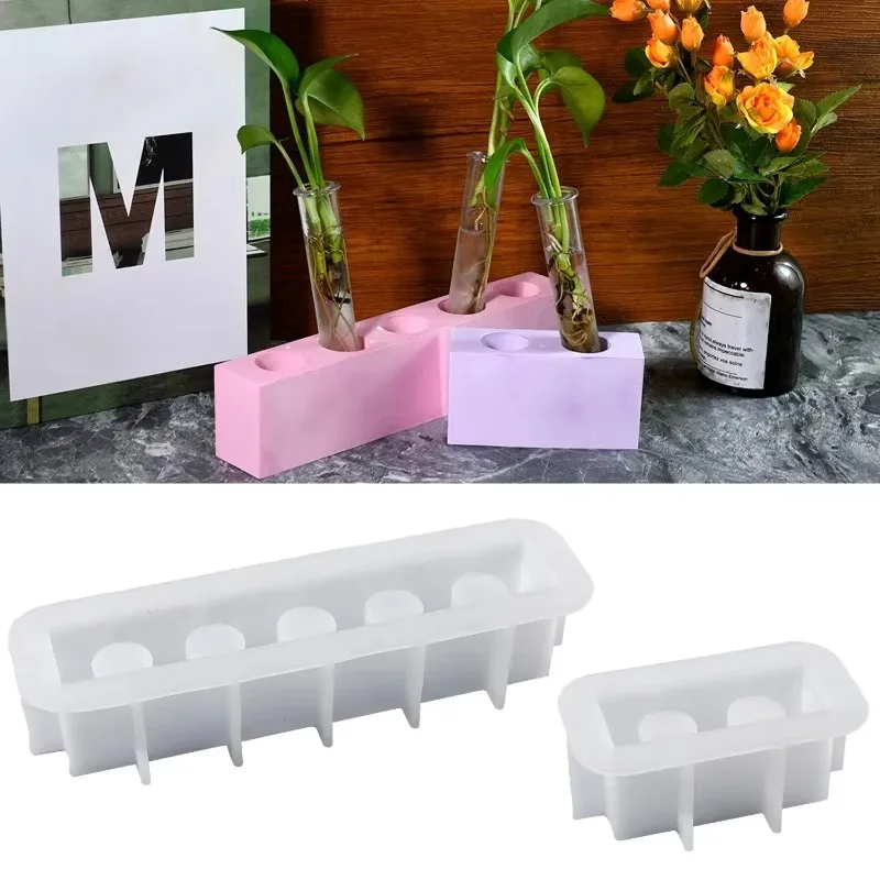 Candle Silicone Mold Porous Square Test Tube Hydroponic Ornament Silicone Mold Gypsum Flower Vase Base Decorative Resin Mold