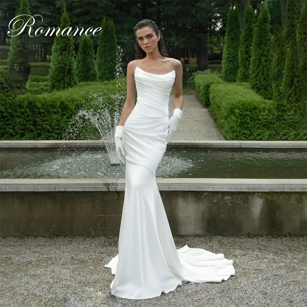 Vestido De Novia De sirena con cuello barco plisado moderno, vestido De Novia sin mangas con espalda abierta y tren De barrido, Vestidos De Novia personalizados