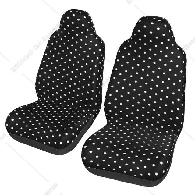 Czarno-białe pokrowce na fotele samochodowe z nadrukiem w kropki 2 szt. Pokrowce na przednie fotele Uniwersalne akcesoria samochodowe
