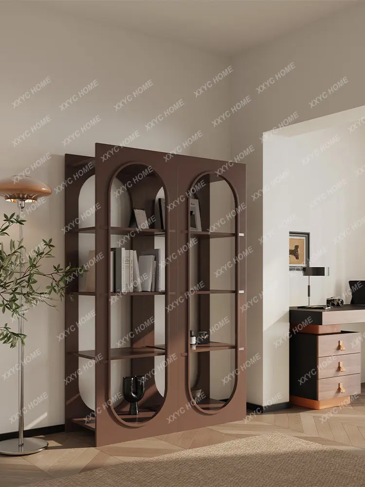 Minimalist modern light luxury bookcase Floor-to-ceiling bookshelf Solid wood layered shelf Home office bookcase Storage tea