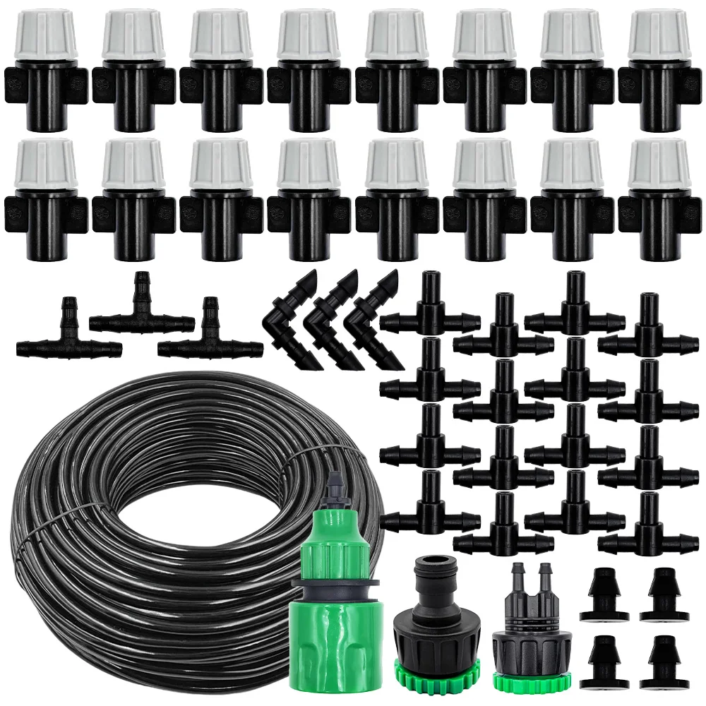 10-20M Automatic Plant Watering System, Garden Misting Fog Nozzle Spray Head w/ 4/7mm Tee Connector for Patio Lawn