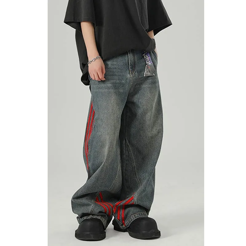 

American Washed Jeans For Men In Spring Jorts Autumn And Summer New Style Loose Straight Drape Men's Wide-leg Casual Trousers