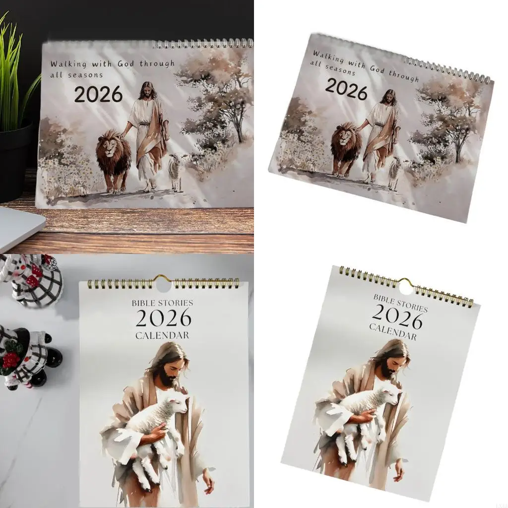 

LXAA 2026 Bible Stories Calendar Twin-Coil Binding Wall Monthly Calendar for Home