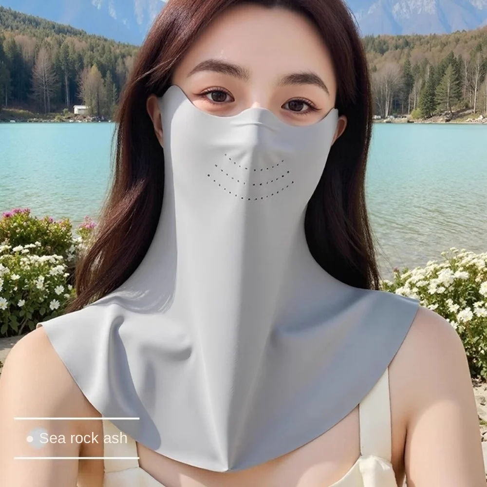 قناع واقي من الشمس جديد قابل للفصل من الحرير الجليدي، قناع وجه مضاد للأشعة فوق البنفسجية، قناع مقاوم للغبار لحماية الرقبة للجنسين
