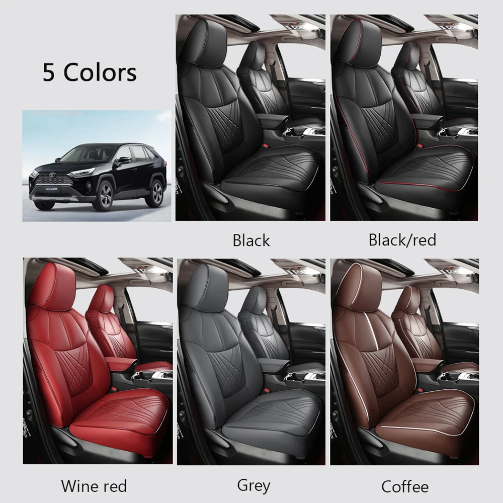 Luxury Custom Car Seat Covers For Toyota Rav4 2019-2024 Waterproof Protective Seat Cushion Automobile Accessories -Grey Leather