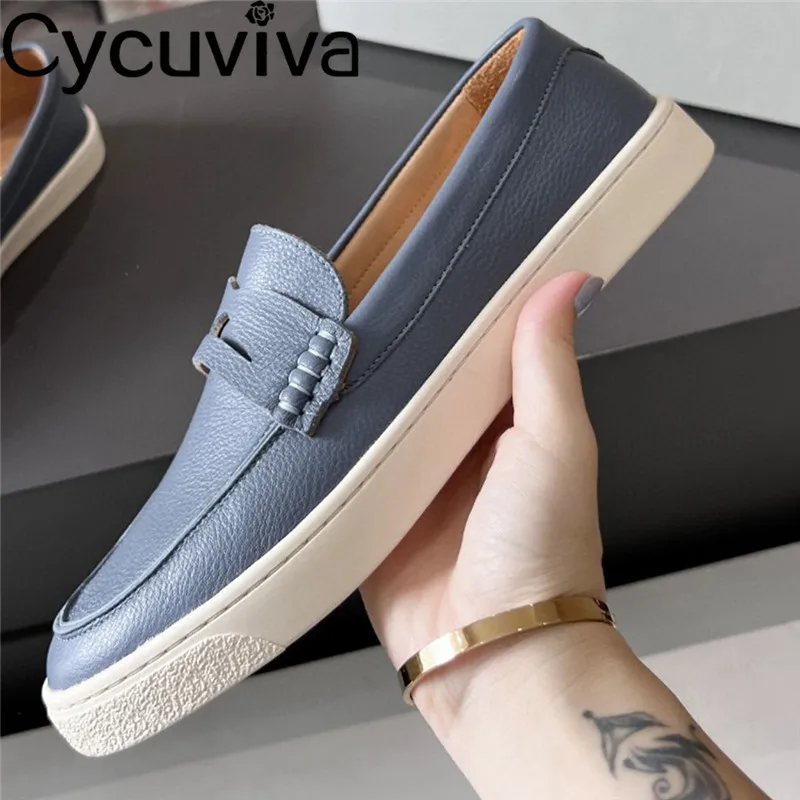 

Designer Brand Genuine Leather Flat Loafers Shoes Men Round Toe Causal Flat Walking Shoes Autumn Office Vacation Driving Shoes