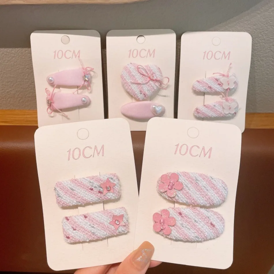 

Girls Pink Bow Flower Fabric Clip Bangs Clip Lolita Headgear Children's Mini Water Drop Duck Beak Clip Toddler Headwear ZX07