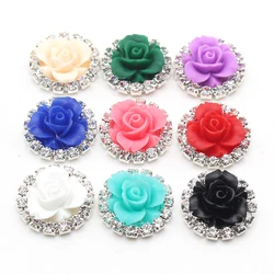 New 10pcs/lot 18mm Rose Buttons Sewing flat Button Shiny wedding decoration with rhinestone buttons crystal Accessoryies