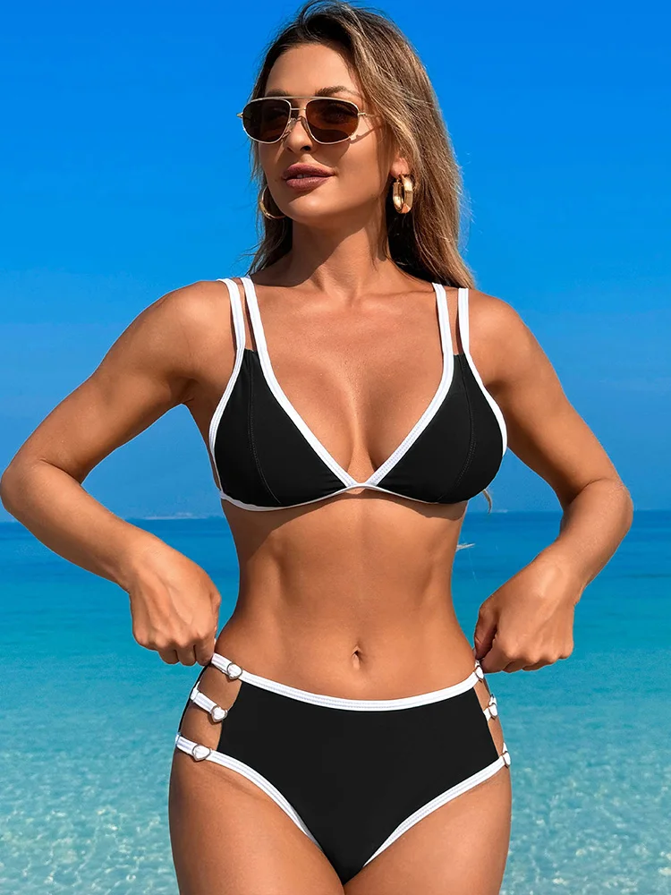Hollow Out Bikini 2026 Bandage Swimsuit Women Triangle Swimwear Black Bathing Suit Sexy Biquini Mujer Beach Swimming Wear Summer