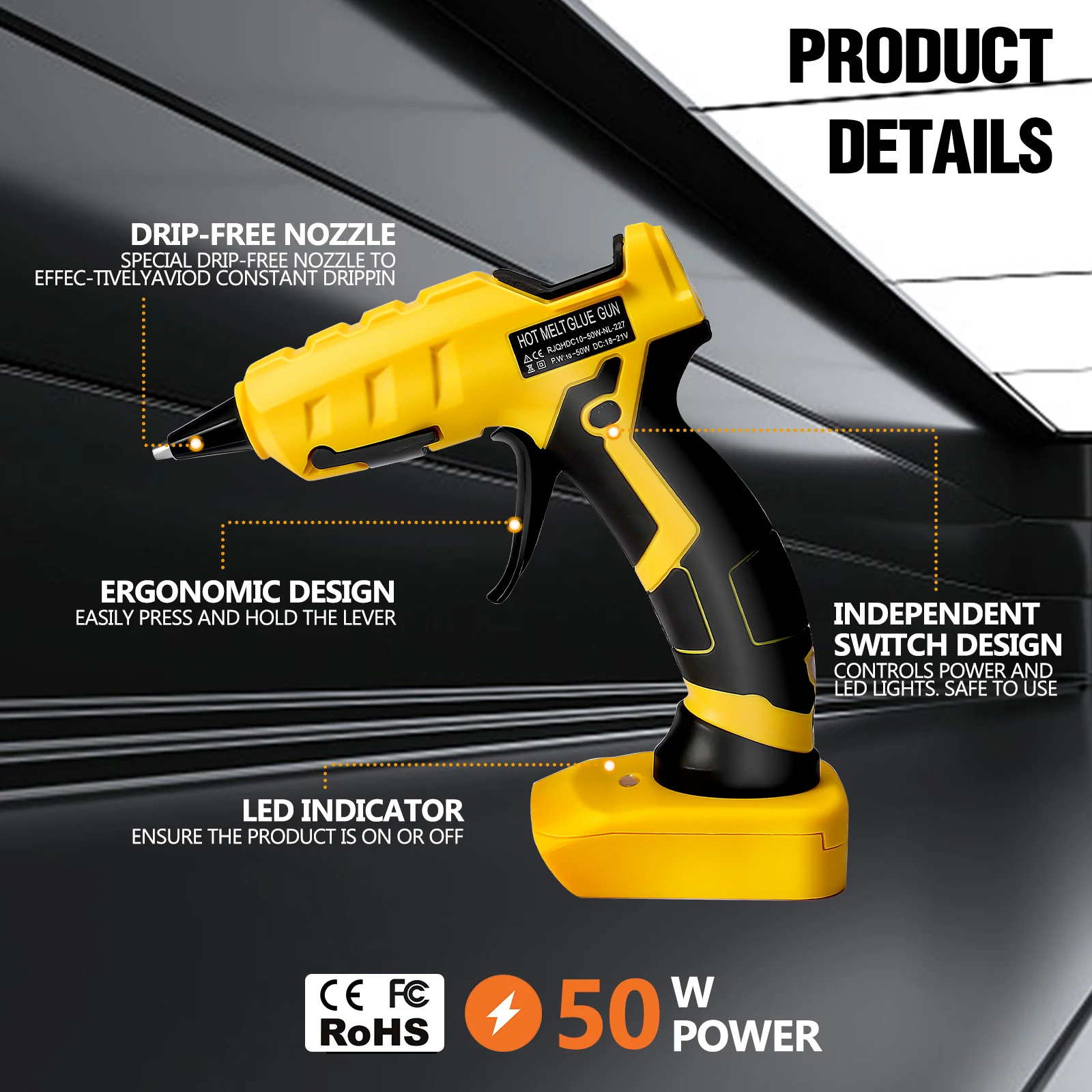 اللاسلكي صمغ يسيح بالحرارة بندقية سريع التسخين الغراء بندقية عدة مع 30 قطعة 7 مللي متر عصي الغراء لبطارية ديوالت 20 فولت (بدون بطارية) #2