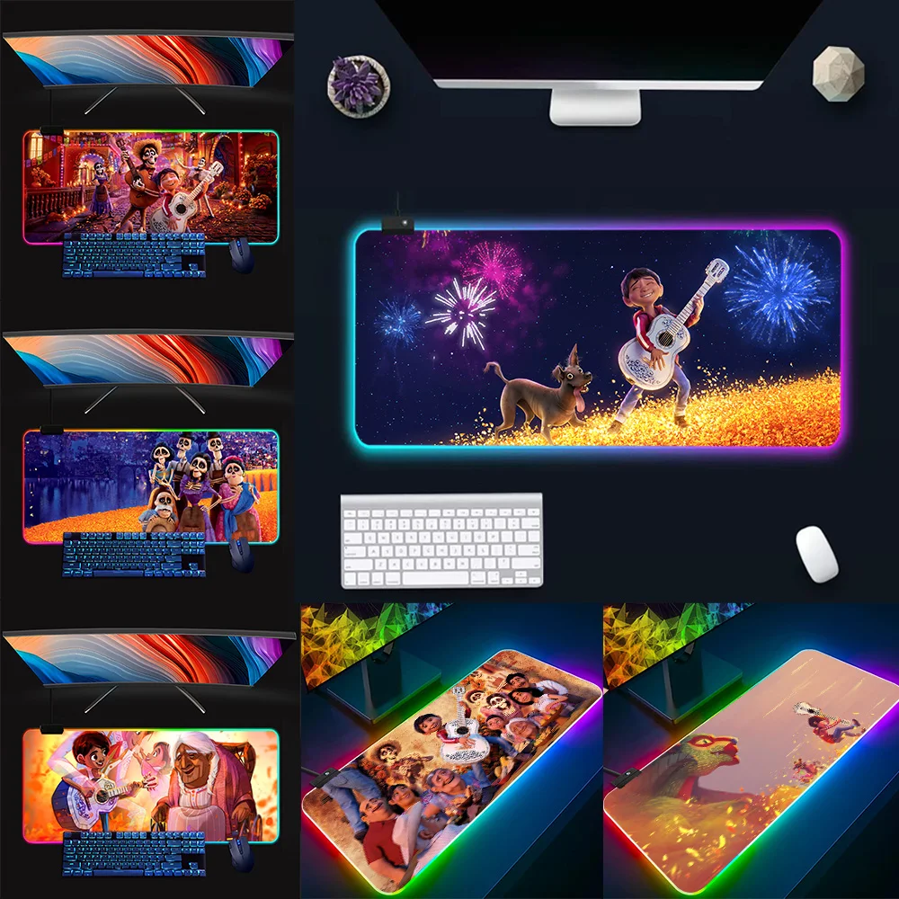 

Disney Coco RGB Pc Gamer Keyboard Mouse Pad Mousepad LED Glowing Mouse Mats Rubber Gaming Computer Mausepad