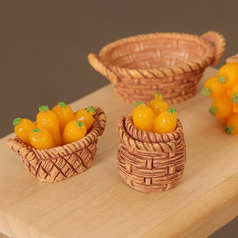 1 Set 1/12 Dollhouse Miniature Carrot Baskets Model Kitchen Food Accessories For Dolls House Decoration Kids Pretend Play Toys