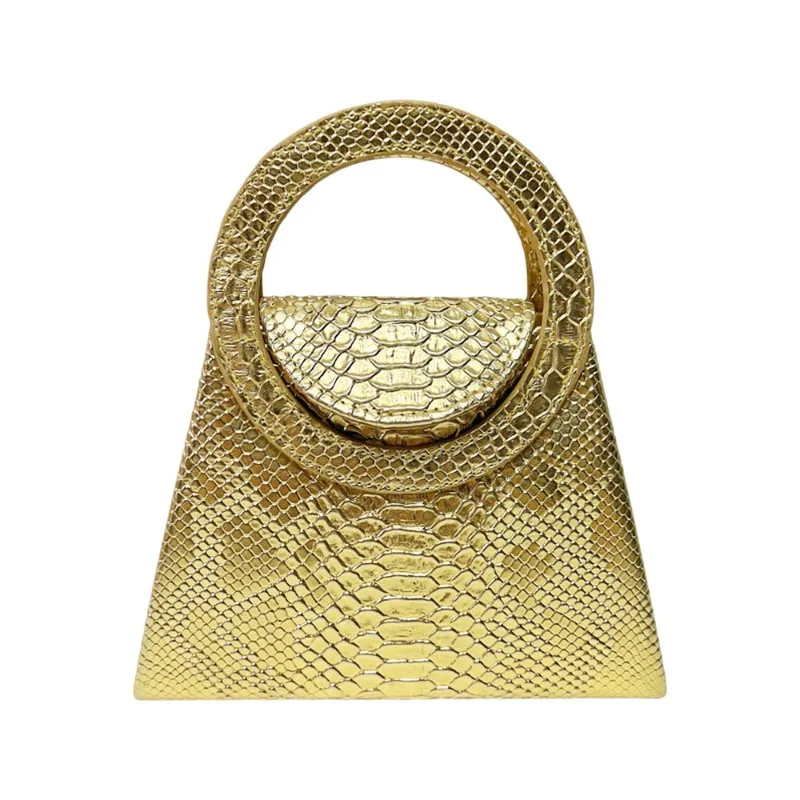 

Trend Gold Crocodile Pu Leather Evening Bag Round Ring Handbag Fashionable Single-shoulder Crossbody Bag Party Clutches 2025