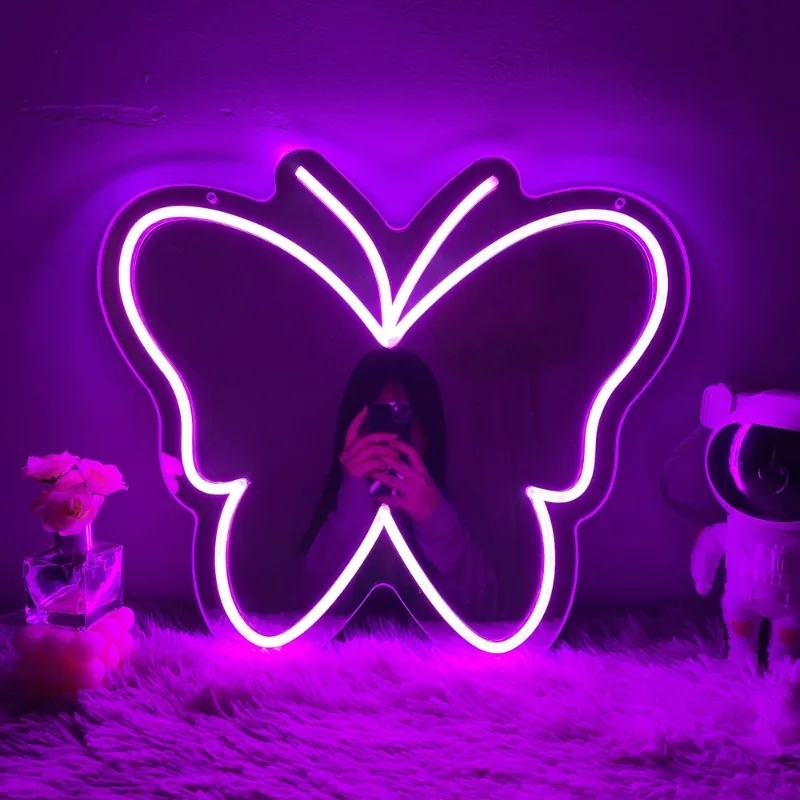 

Butterfly Mirror LED Neon Sign Dimmable Acrylic Mirror Light Signs Wall Decor USB Mirror Neon Light for Bedroom Dresser