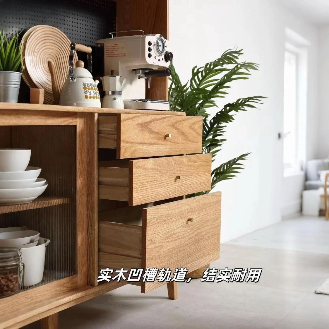 Factory direct sales oak dining side cabinet integrated wall locker solid wood tea cabinet household kitchen restaurant tea cabi
