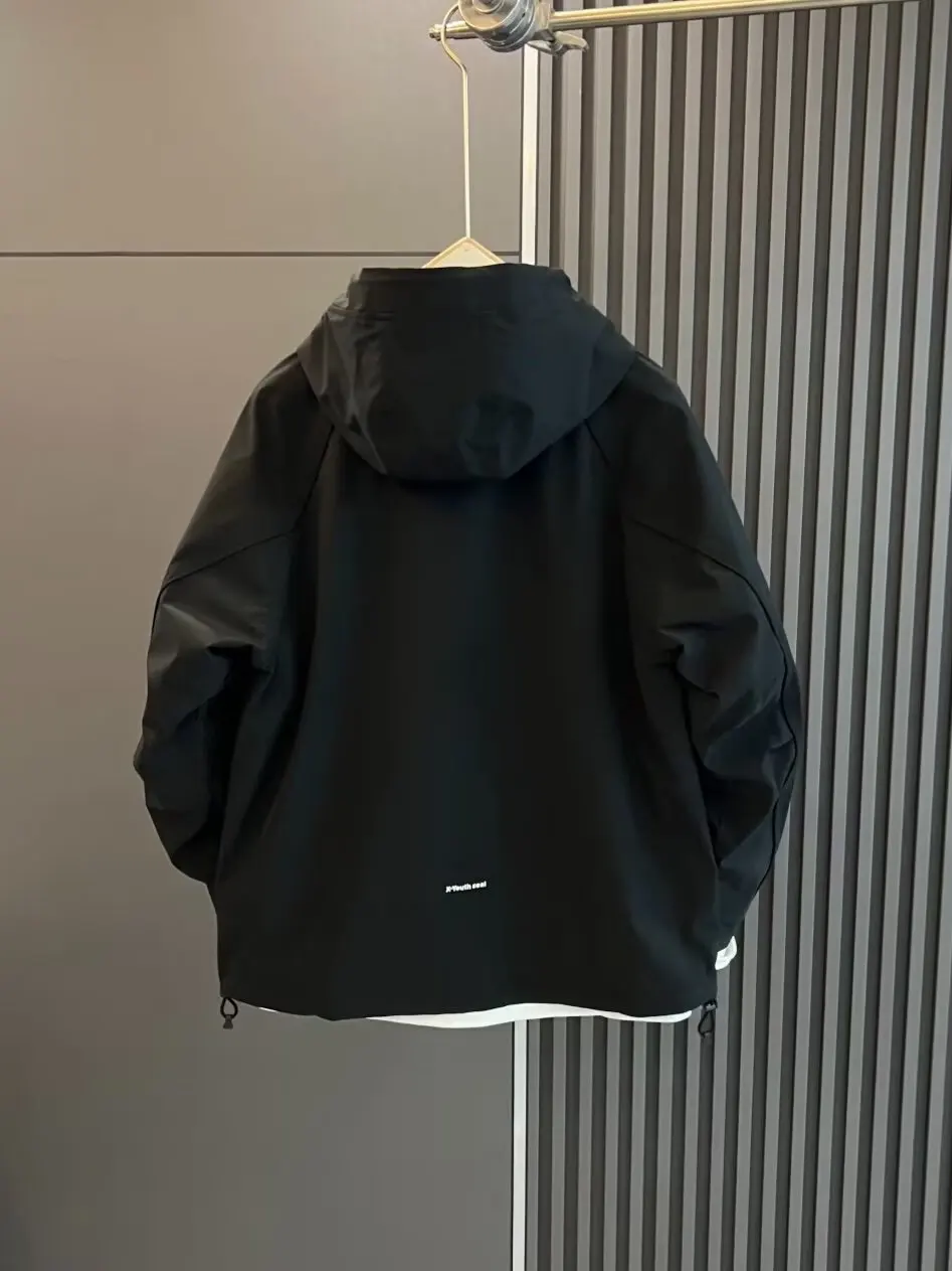 سترة رجالية للربيع والخريف، ملابس خارجية عصرية مقاومة للرياح مع غطاء للرأس، تصميم جديد فضفاض من البوليستر والنايلون المركب #2