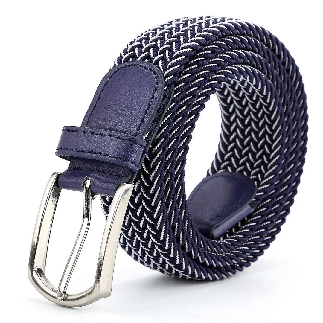 2024 002 Marineblau Luxus neue Männer elastischen Gürtel 110cm lange Kleidung Accessoires lässig geflochtene Leinwand koreanische alle passen Schnalle – Detail 3