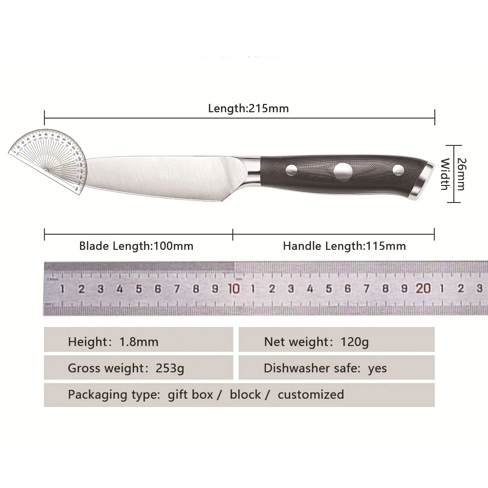 3.9 Inch Utility Knife 7Cr17MoV Steel Blade G10 Handle Sharp Cleaver Paring Peeling Boning BBQ Kitchen Knives Cooking Tools