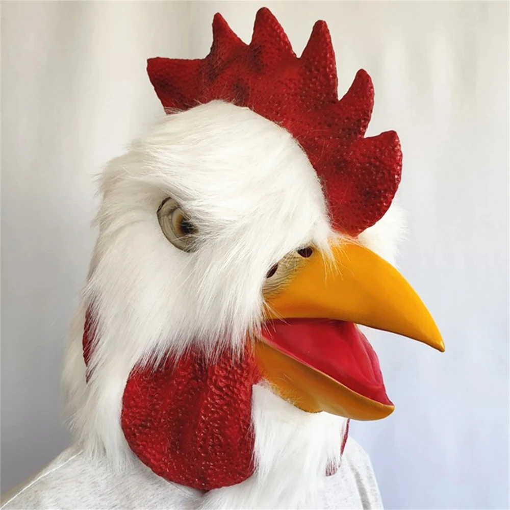 Novelty  White Plush Latex Rooster Animal  Chicken Head Mask Funny Animal Full Face Masks Halloween Costume Cosplay Party  Props