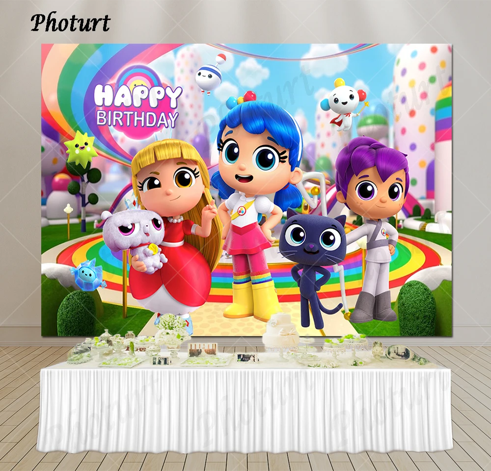 PHOTURT TRUE and the Rainbow Kingdom Backdrop Kids 1st Birthday Background Doll Toy Vinyl Photography Banner Decorate Props