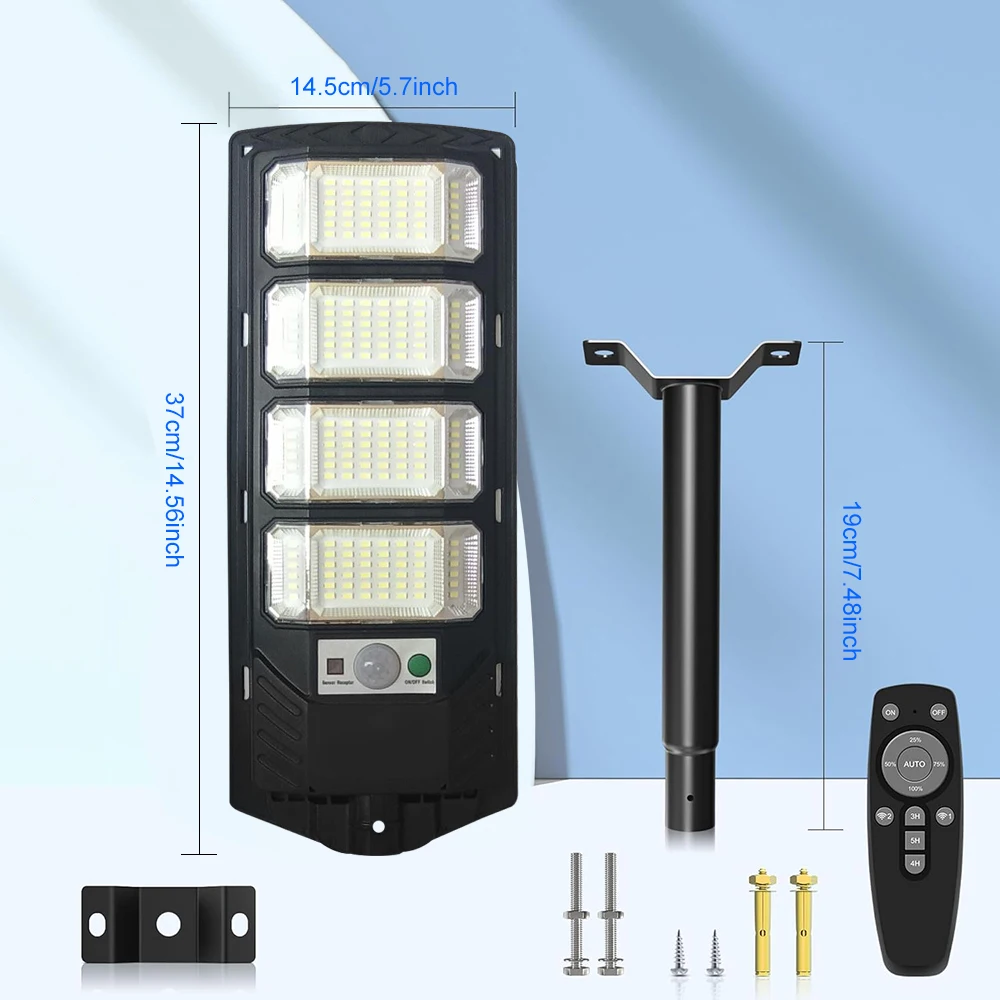 ضوء الشارع بالطاقة الشمسية من الغسق إلى الفجر بزاوية واسعة 6500K ضوء أمان مقاوم للماء مع جهاز تحكم عن بعد بمستشعر الحركة لشرفة الفناء