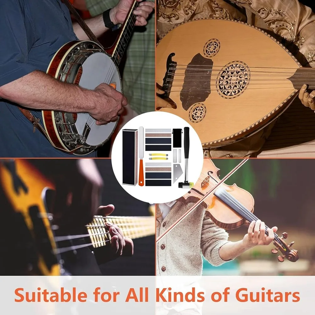 ABXI For Guitar Luthier Tool Kit- Includes 17Pcs, Fret Levelling, Rubber Hammer, Crowning File, Leveling ,For Guitar& Bass