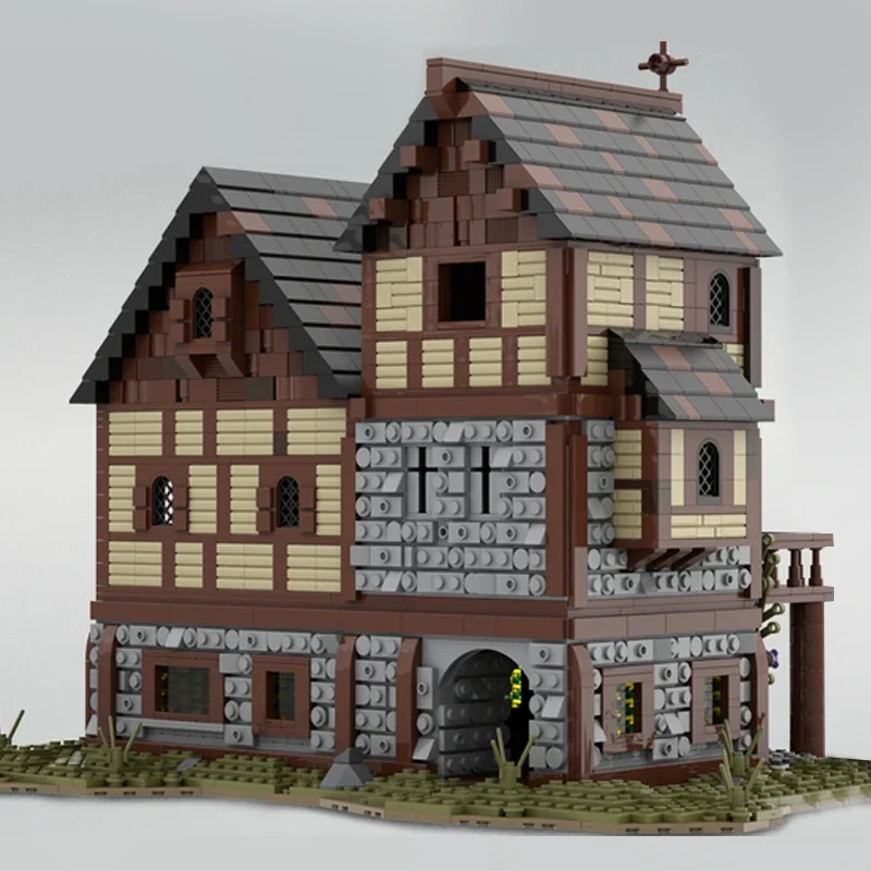 Mittelalter liche Straßen ansicht Ziegel mittelalter liche Haus blöcke Taverne Architektur modulares Holzhaus Ziegel Moc Schloss Stadt blöcke Kind Geschenk