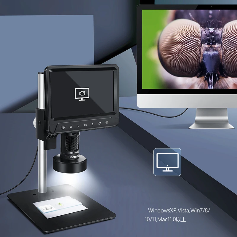 1200X 7 Inch HD IPS Screen Digital Microscope Electronics Camera Magnifier for Industrial Soldering Mobile Phone Repairing