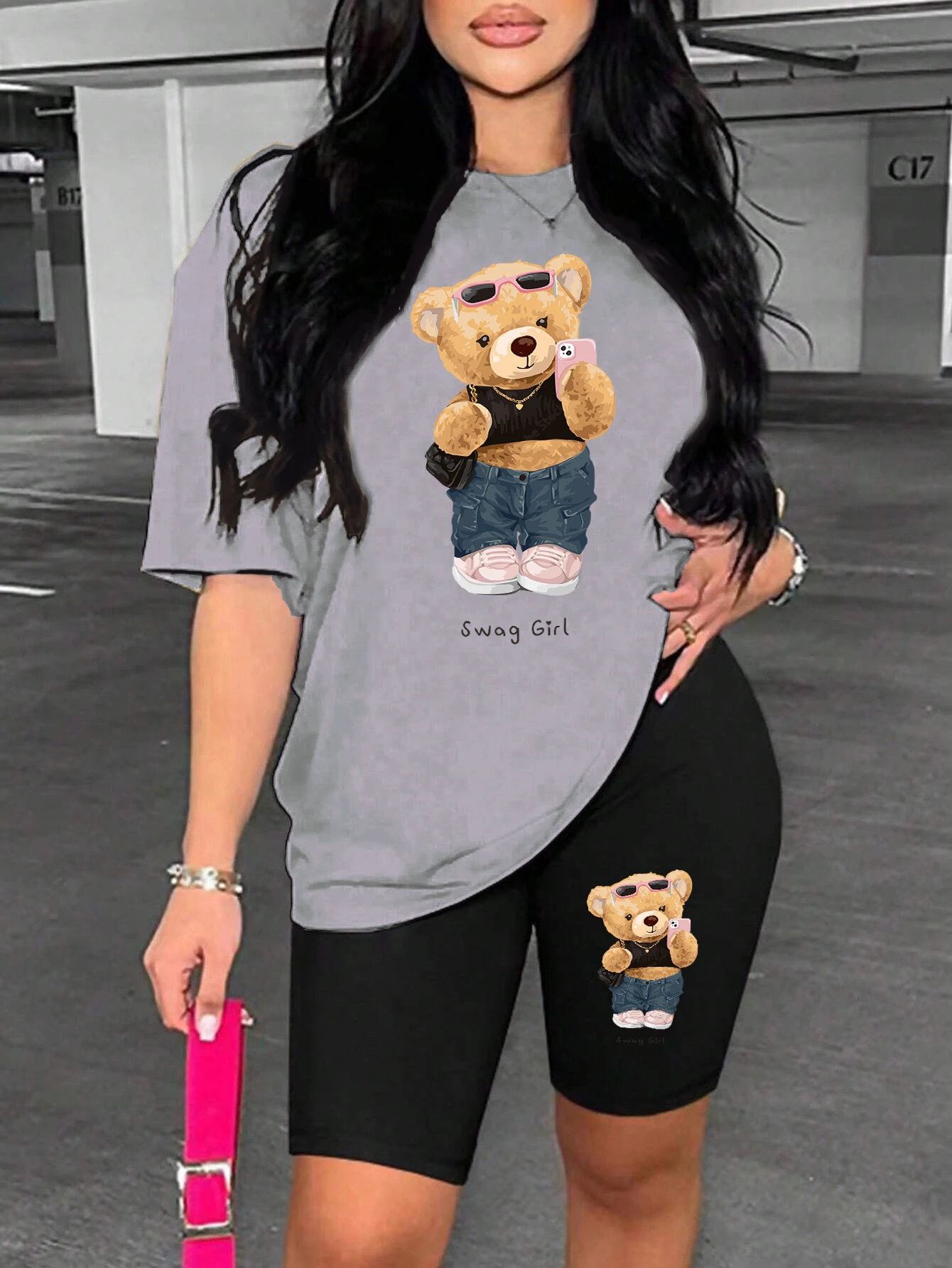 Cute And Fashionable Plush Bear Woman Shorts Sets Soft Regular Short Sleeved Suit Sweet Nice Clothes Sports Comfy Two Piece Set