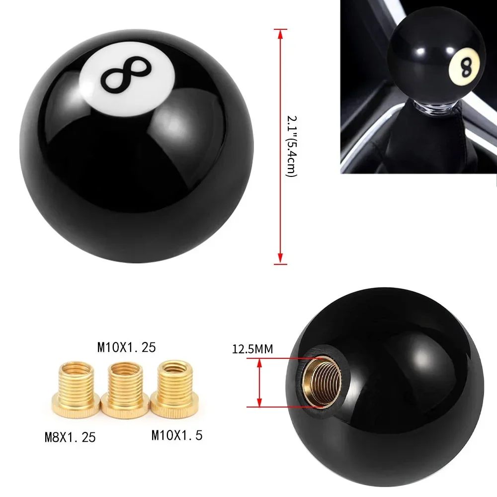 Universal AT/MT Shifter Lever Head High Quality Acrylic Black 8 Pool Billiard Ball Gear Knob Short shifter Knob with 3 Adapter