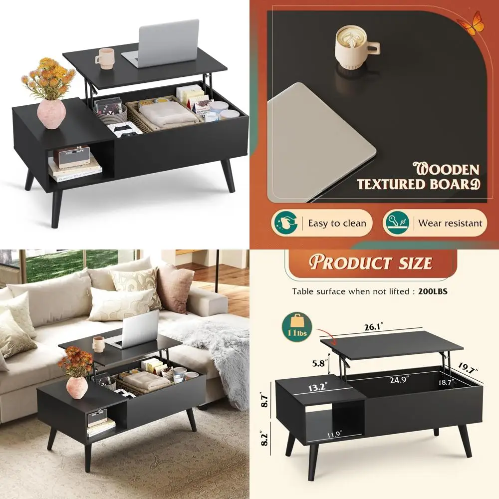 

Lift-Top Storage Coffee Table for Living Spaces, Wooden Dining Center Table with Storage, Small Rising Table for Home Decor