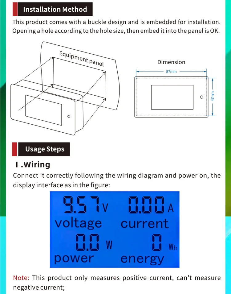Upgrade USB-Anschluss pzem051 50/100a DC digitales Ampere meter Voltmeter 6,5-V 4 in1 lcd Motorrads pannung Strom Strom Energie monitor – Detail 19
