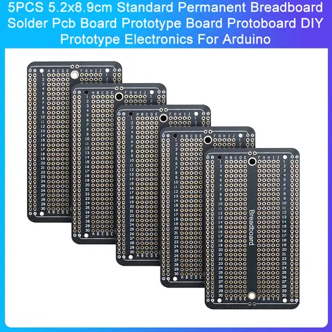표준 영구 브레드보드 솔더 PCB 보드 프로토타입 보드, 아두이노용 DIY 프로토타입 전자 제품, 5.2x8.9cm, 5 개