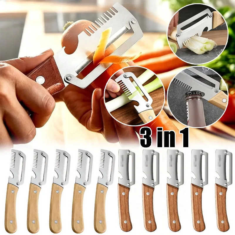 Multifunctional Stainless Steel Cutter, 3-in-1 Scallion Slicer Peeler Opener, Sharp Kitchen Tool for Even Shredding
