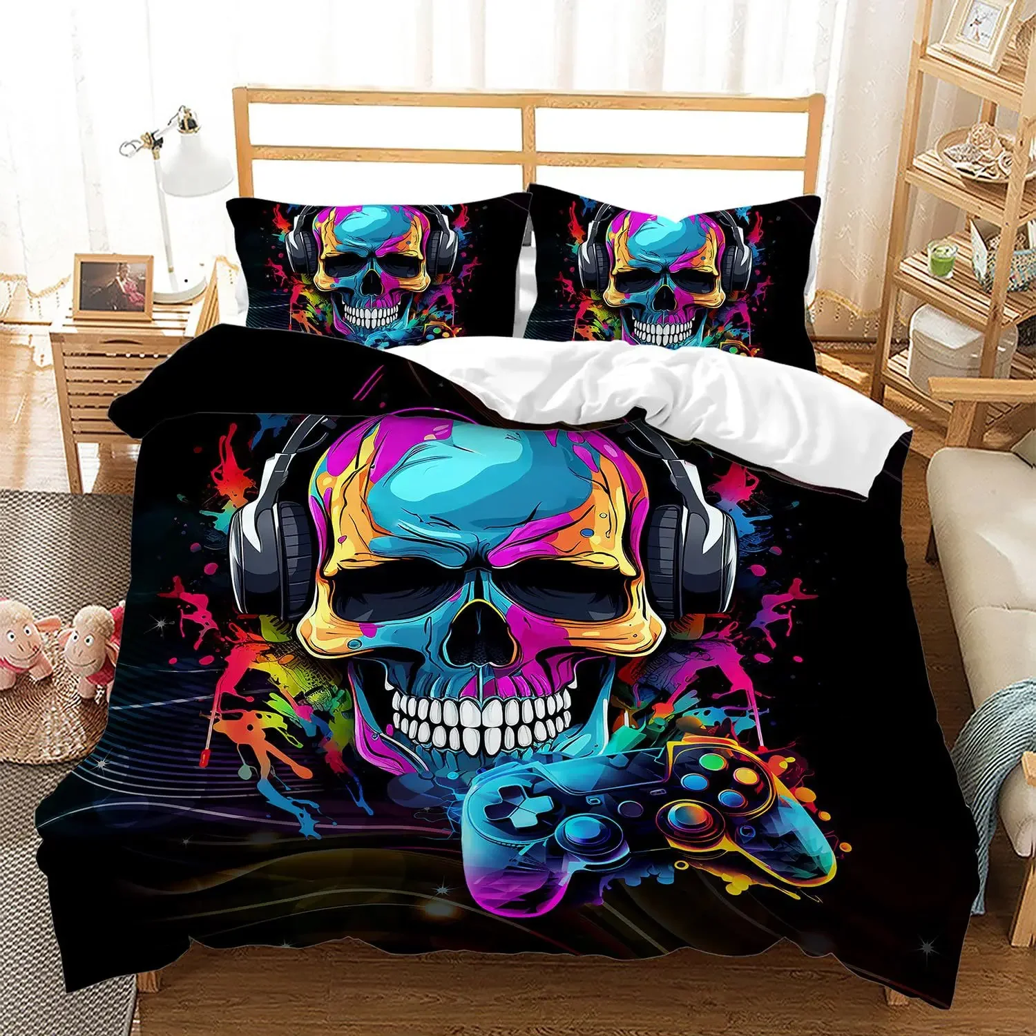 Skull Rose Duvet Cover Set 3D Digital Printed Bedding Set  Gothic Skeleton Bed Linen for Bedroom Home Decor