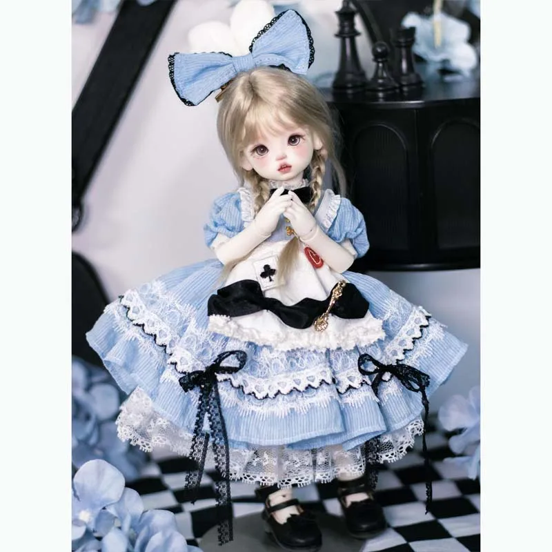 Alleen Kleding 1/6 BJD Poppenkleertjes Alice Blauwe Rok Poker Boog Set Voor 30 cm BJD Poppenkleertjes Meisjes kleding Accessorie Dress Up Speelgoed