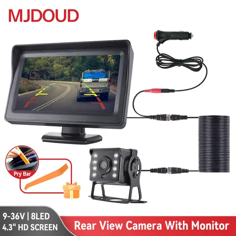 MJDOUD 4.3 인치 트럭 후면보기 카메라 (모니터 포함) HD 반전 카메라 9-36V 야간 투시경 주차 용 간편한 설치