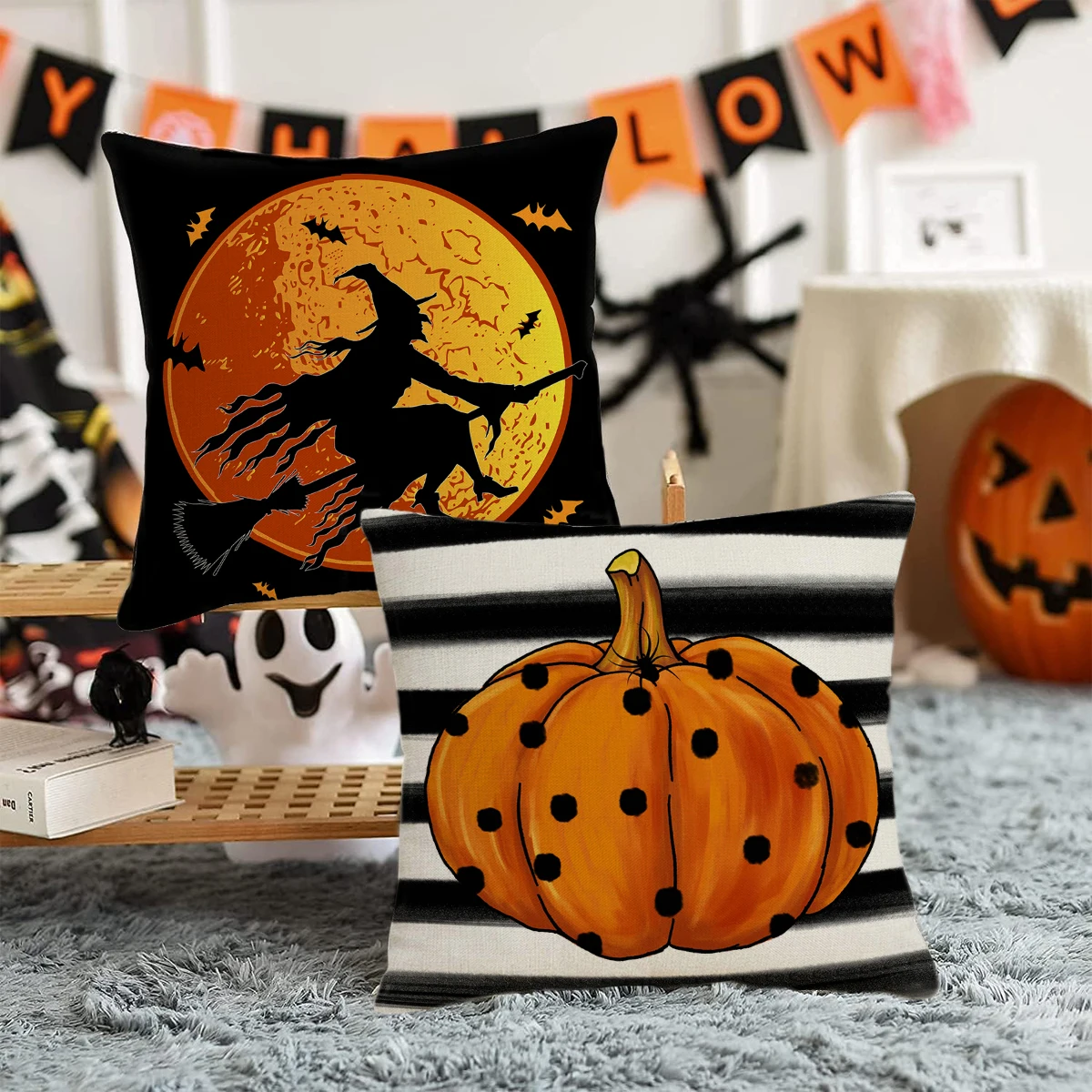 2024 Halloween Cushion Cover Halloween Decoration for Home Ghost Pumpkin Bat Pillowcase Horror Trick Or Treat Party Supplies