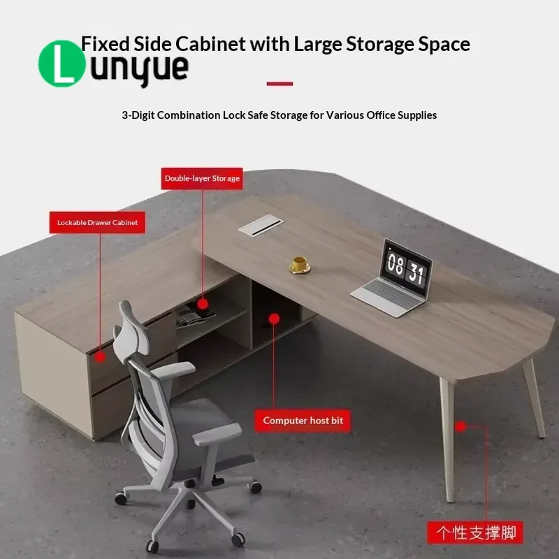 Modern Simple Single Desk and Chair Set Light Luxury Office Furniture for Manager Administrative Workstation Ergonomic Design