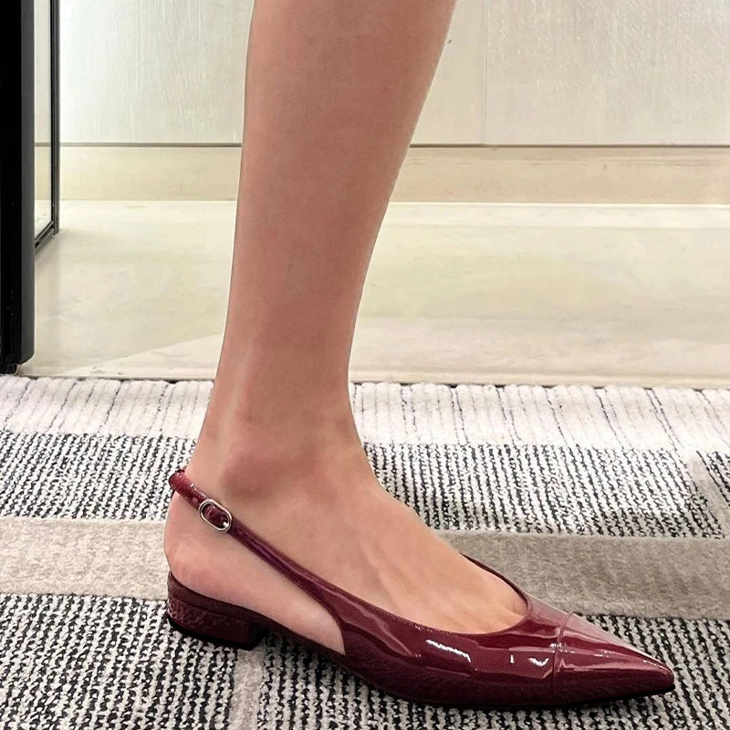 الصلبة Slingback أشار تو الصنادل الصيف مشبك حزام الشقق منخفضة الكعب أحذية النساء في الهواء الطلق Zapatos Mujer