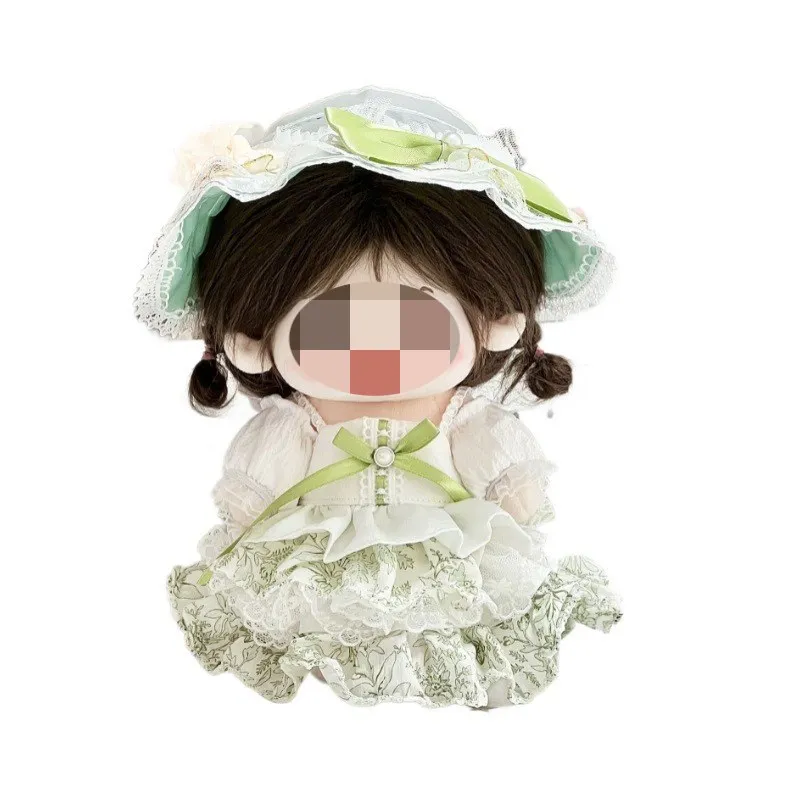 ชุดตุ๊กตาผ้าฝ้ายน่ารักขนาด 20 ซม. ชุดเจ้าหญิงพร้อมหมวกสีเขียว