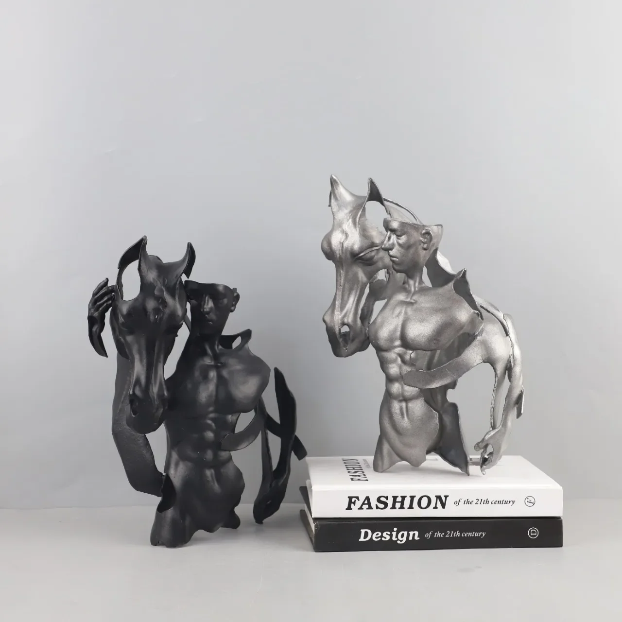 

Metal Handicraft Artificial Portrait Sculpture Warrior Abstract Horse Head Hollow Art Statues Metal Figurine Home Decoration