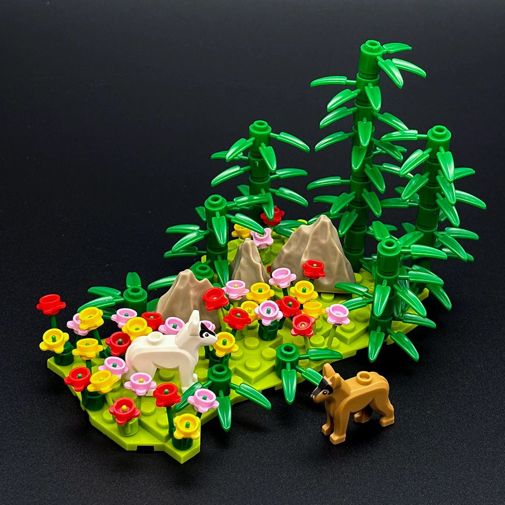 

Compatible Building Blocks Bamboo Garden Scene Accessories Micro Landscape Expansion Pack Plant Flower Animal Figure MOC Toy