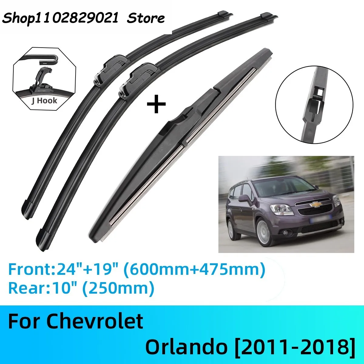 

For Chevrolet Orlando Front Rear Wiper Blades Brushes Cutter Accessories J U Hook 2011-2018 2011 2012 2013 2014 2015 2016 2017