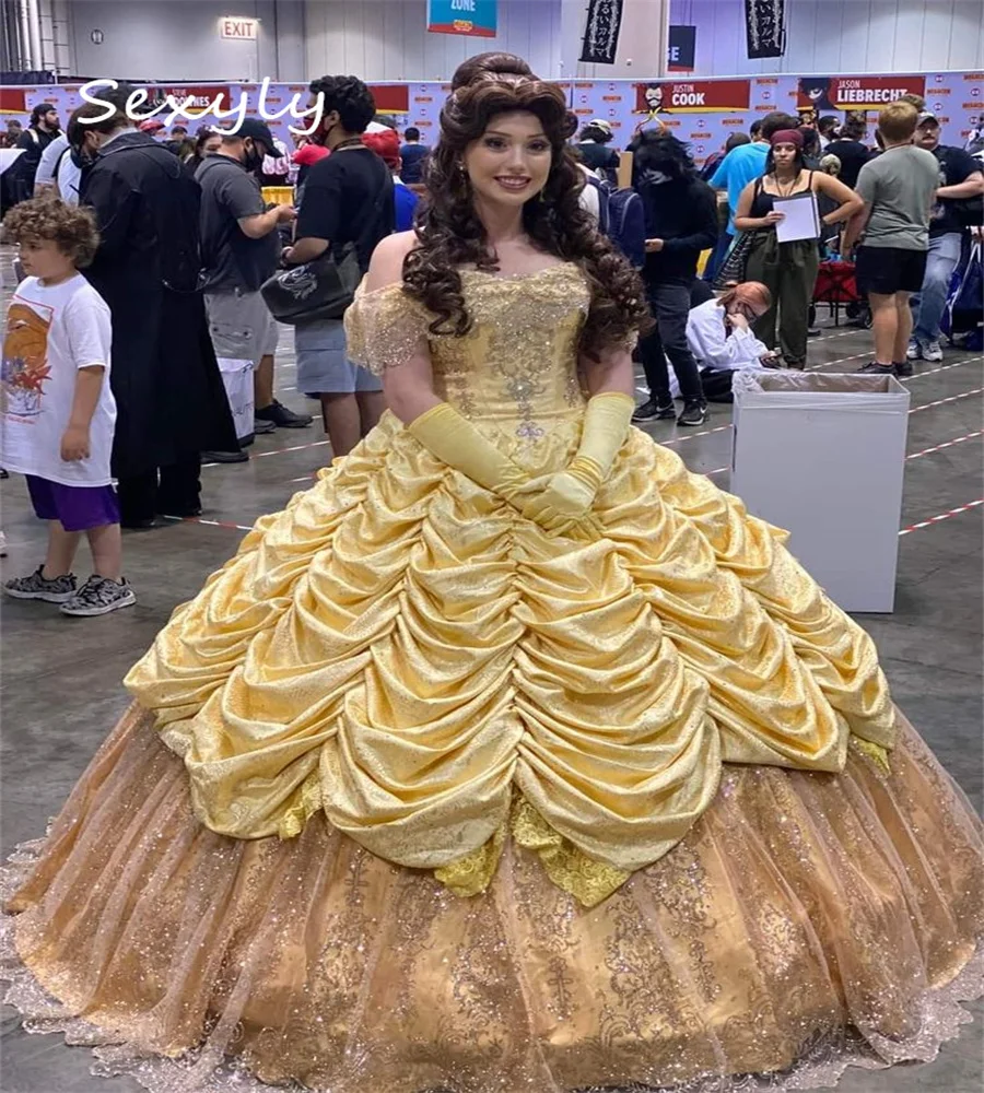 Красота золотого цвета Vestidos De 15 Quinceañera Dress 2025 Блестящее бальное платье Театрализованное платье на день рождения Sweet 16 Xv Para Debutante по индивидуальному заказу